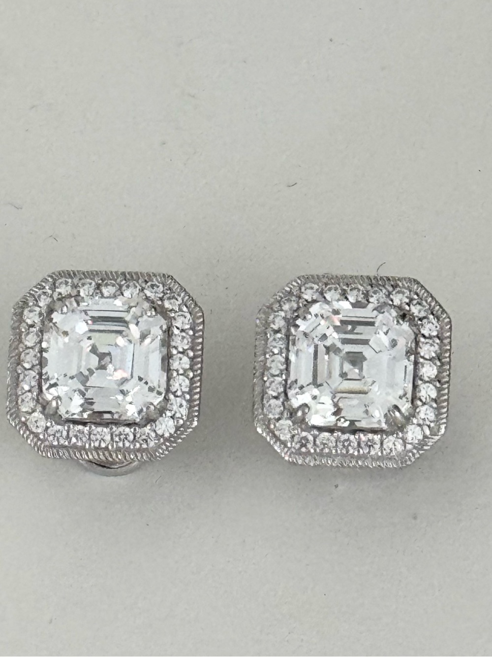 Judith Ripka 925 Sterling Silver Clear CZ Halo Clip-On Octagon Stud Earrings